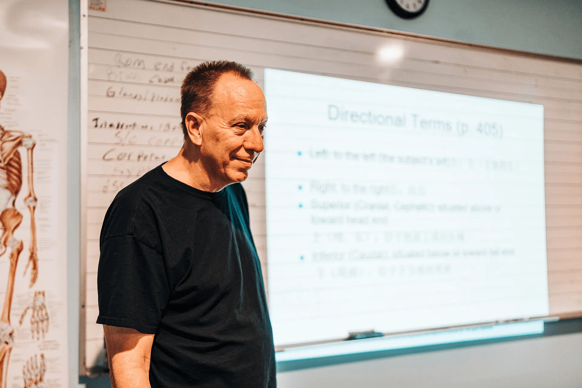 Instructor teaching from slides in classroom