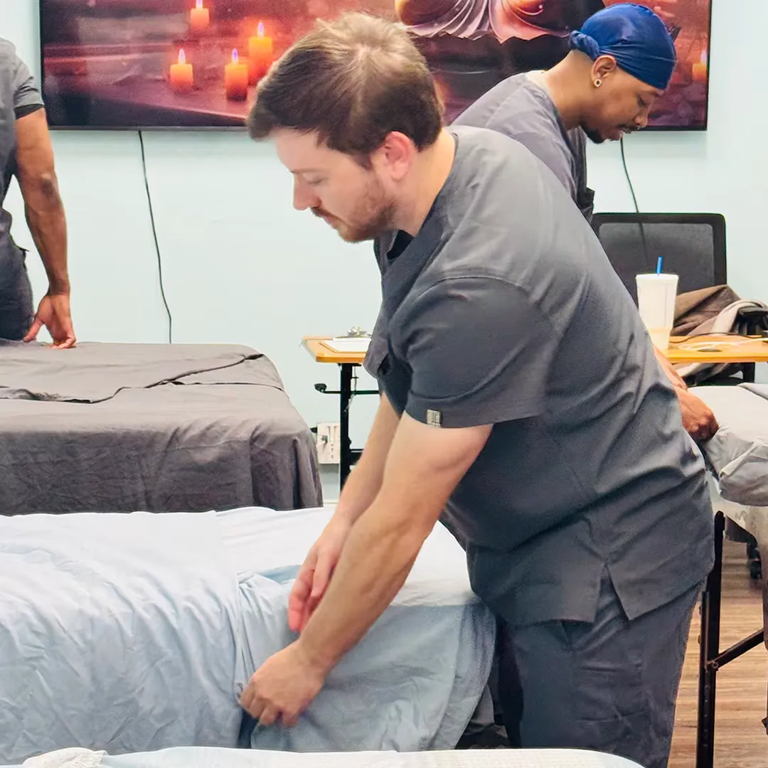 Night class learning how to setup table